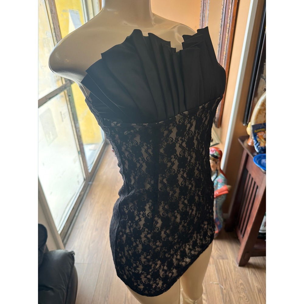 Icon Black Lace Strapless Mini Dress Pleated Bust Bodycon Cocktail Party Size S - Picture 1 of 9